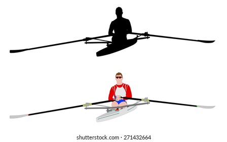 Rower Silhouette And Illustration