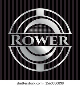 Rower silvery badge or emblem. Vector Illustration. Mosaic.