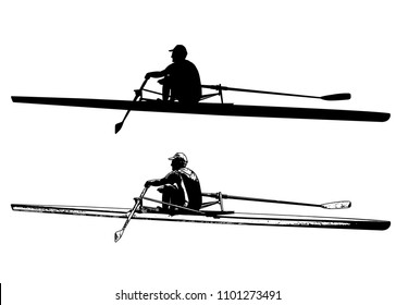 rower sketch and silhouette - vector