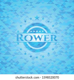 Rower sky blue emblem with mosaic ecological style background