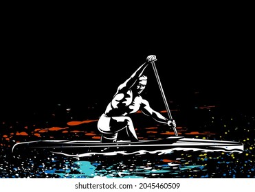 Rower sportsman. Rowing background. Healthy exercise concept. Vector design. Rowerboat with  rower.