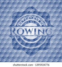 Rowing blue badge with geometric background. Vector Illustration. Detailed.