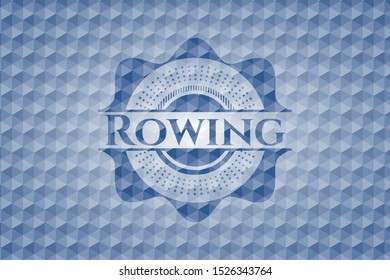 Rowing blue badge with geometric background. Vector Illustration. Detailed.