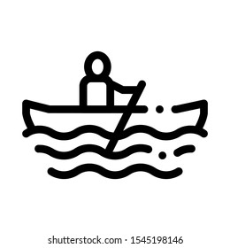 Rowing Boat Canoeing Icon Vector Thin Line. Contour Illustration