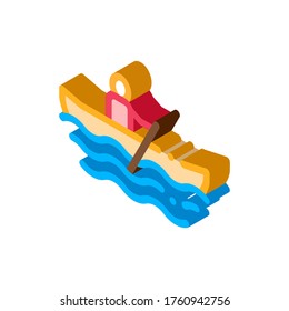 Rowing Boat Canoeing Icon Vector isometric sign. color isolated symbol illustration
