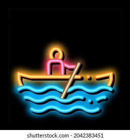 Rowing Boat Canoeing neon light sign vector. Glowing bright icon sign. transparent symbol illustration