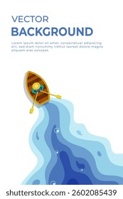 Rowing Boat on Flowing River Abstract Minimalist Vector Illustration Design