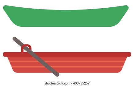 Rowing boat with paddles and canoe.