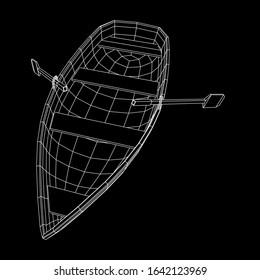 Rowing boat with paddles. Wireframe low poly mesh vector illustration