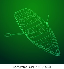 Rowing boat with paddles. Wireframe low poly mesh vector illustration
