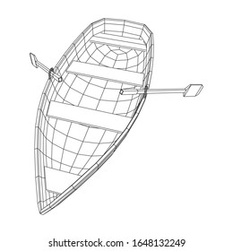 Rowing boat with paddles. Wireframe low poly mesh vector illustration