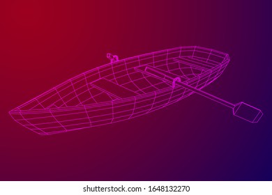 Barco de remo con remo. Ilustración vectorial de malla baja del bastidor de alambres