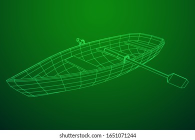 Ruderboot mit Paddel. Wireframe Low-Poly-Vektorillustration