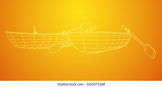 Rowing boat with paddles. Wireframe low poly mesh vector illustration