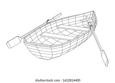 Rowing boat with paddles. Wireframe low poly mesh vector illustration