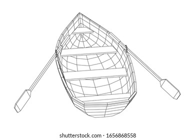 Rowing boat with paddles. Wireframe low poly mesh vector illustration