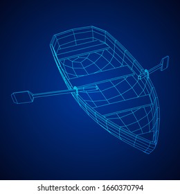 Rowing boat with paddles. Wireframe low poly mesh vector illustration