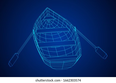 Rowing boat with paddles. Wireframe low poly mesh vector illustration