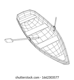 Rowing boat with paddles. Wireframe low poly mesh vector illustration