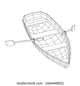 Rowing boat with paddles. Wireframe low poly mesh vector illustration