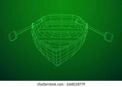 Rowing boat with paddles. Wireframe low poly mesh vector illustration