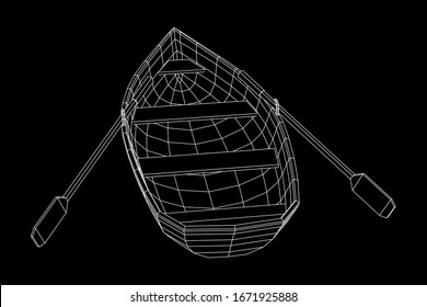 Ruderboot mit Paddel. Wireframe Low-Poly-Vektorillustration