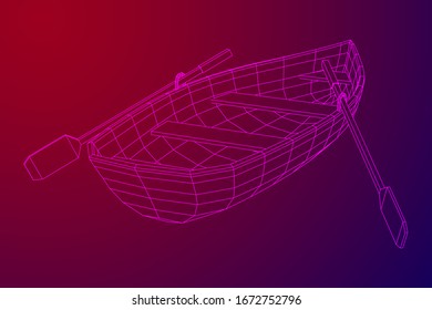 Rowing boat with paddles. Wireframe low poly mesh vector illustration