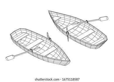 Rowing boat with paddles. Wireframe low poly mesh vector illustration