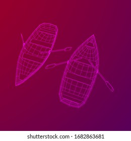 Ruderboot mit Paddel. Wireframe Low-Poly-Vektorillustration
