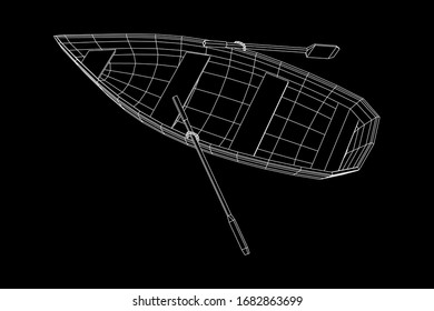 Ruderboot mit Paddel. Wireframe Low-Poly-Vektorillustration