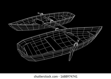 Rowing boat with paddles. Wireframe low poly mesh vector illustration