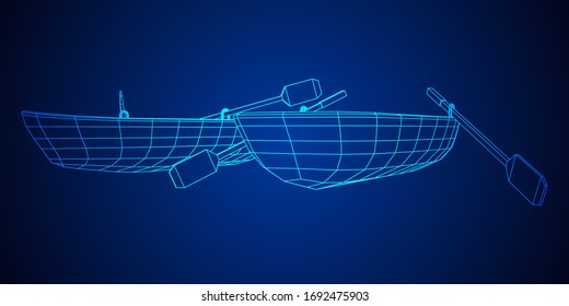 Ruderboot mit Paddel. Wireframe Low-Poly-Vektorillustration