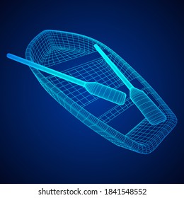 Rowing boat with paddles. Wireframe low poly mesh vector illustration