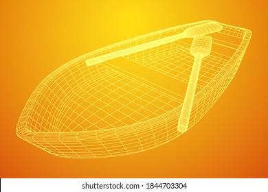Rowing boat with paddles. Wireframe low poly mesh vector illustration