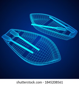 Rowing boat with paddles. Wireframe low poly mesh vector illustration