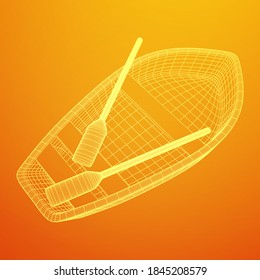 Rowing boat with paddles. Wireframe low poly mesh vector illustration