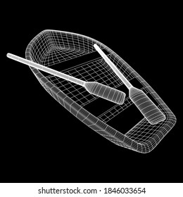 Rowing boat with paddles. Wireframe low poly mesh vector illustration