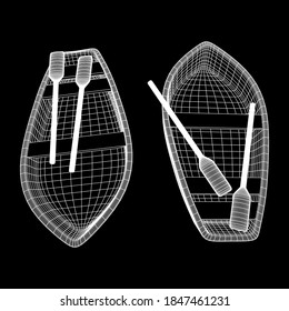 Rowing boat with paddles. Wireframe low poly mesh vector illustration
