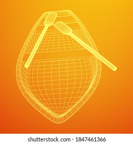 Rowing boat with paddles. Wireframe low poly mesh vector illustration