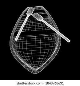 Rowing boat with paddles. Wireframe low poly mesh vector illustration