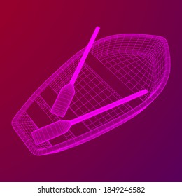 Rowing boat with paddles. Wireframe low poly mesh vector illustration