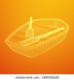 Rowing boat with paddles. Wireframe low poly mesh vector illustration