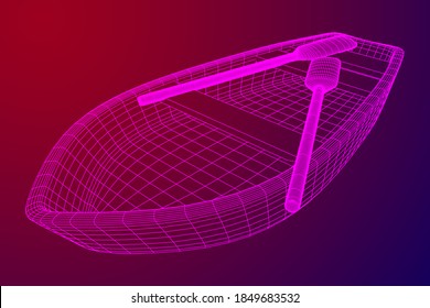 Barco de remo con remo. Ilustración vectorial de malla baja de malla de alambre