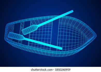 Rowing boat with paddles. Wireframe low poly mesh vector illustration