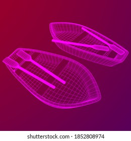 Rowing boat with paddles. Wireframe low poly mesh vector illustration