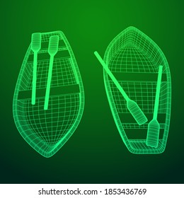 Rowing boat with paddles. Wireframe low poly mesh vector illustration