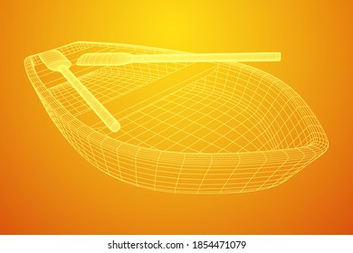 Rowing boat with paddles. Wireframe low poly mesh vector illustration