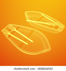 Rowing boat with paddles. Wireframe low poly mesh vector illustration