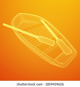 Rowing boat with paddles. Wireframe low poly mesh vector illustration