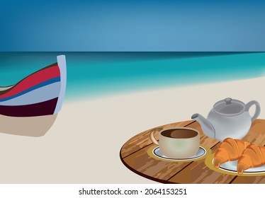rowing boat table with breakfast